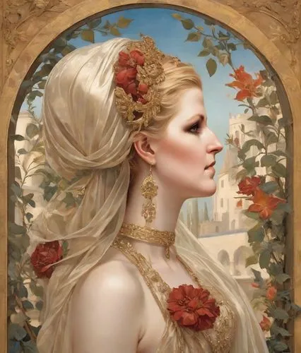 fantasy portrait,persephone,viveros,girl in a wreath,ophelia,behenna,Digital Art,Impressionism