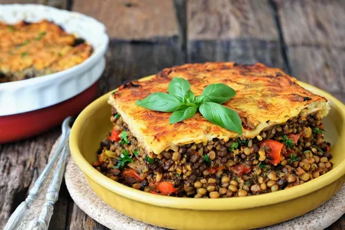 Healthy vegan lentil moussaka,moussaka,cottage pie,wheatberry,lentils,ribollita,arroz con gandules,yellow leaf pie,lentil soup,couscous,lentil,hotdish,tourtière,étouffée,spiced rice,spanish rice,fregu