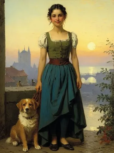 At random,a painting of a woman holding a dog on her lap,girl with dog,perugini,girl in a long dress,follieri,knippa,dossi,Art,Classical Oil Painting,Classical Oil Painting 32