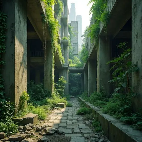 overgrowth,lost place,hashima,environments,industrial ruin,alleyway,ravines,lostplace,urban landscape,scampia,abandoned place,abandoned places,alley,kowloon city,abandoned,ruins,lost places,ancient ruins,post-apocalyptic landscape,arcology,Photography,General,Realistic