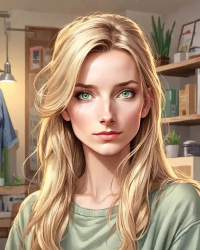 jessamine,elsa,angelica,blonde woman,sci fiction illustration,librarian,the girl's face,dahlia white-green,main character,female doctor,cg artwork,portrait background,girl studying,blonde girl,lena,blond girl,digital painting,elenor power,girl in the kitchen,clementine,Digital Art,Sticker