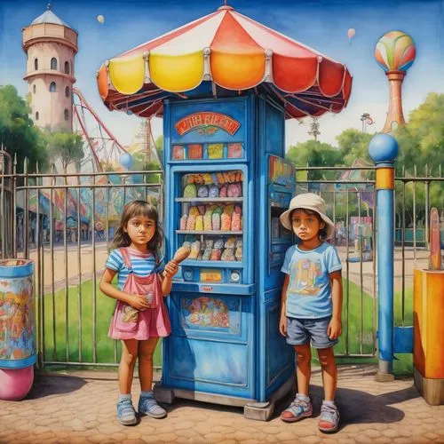 ice cream stand,paletas,kiosk,ravensburger,children's playhouse,ice cream cart,Art,Classical Oil Painting,Classical Oil Painting 34