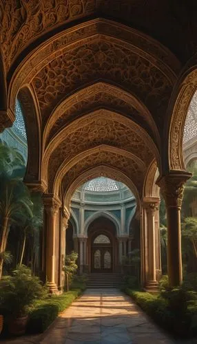 theed,glyptotek,archways,medinah,chhatris,hall of the fallen,arcaded,colonnades,cochere,corridor,sapienza,conservatory,water palace,naboo,arches,corridors,dorne,hallway,palaces,atriums,Illustration,Realistic Fantasy,Realistic Fantasy 07