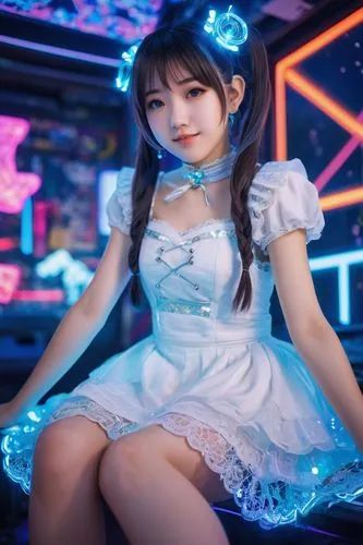 mikuru asahina,cinderella,japanese idol,hatsune miku,luminous,alice,cyan,doll dress,japanese kawaii,harajuku,miku,dress doll,miku maekawa,neon light,cpu,kawaii,hk,3d fantasy,neon tea,sitting on a chair,Conceptual Art,Graffiti Art,Graffiti Art 10