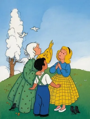 a young child and adult looking at each other,dorthy,sound of music,schroeder,munsch,herge,getafix,madeline,uderzo,tillerman,chipko,zamka,moomin,moomin world,thumbelina,kate greenaway,soyuzmultfilm,he