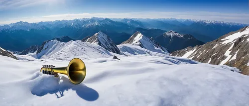 mont blanc,climbing trumpet,american climbing trumpet,top mount horn,ski mountaineering,fanfare horn,aiguille du midi,horn loudspeaker,alphorn,everest region,carpathian bells,high-altitude mountain tour,montblanc,wind instruments,sousaphone,electric megaphone,alpine climbing,the spirit of the mountains,gold trumpet,crampons,Photography,Documentary Photography,Documentary Photography 24