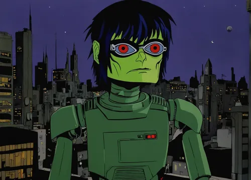 In a futuristic city, Murdoc becomes the leader of a robot rebellion.,halloween frankenstein,frankenstein monster,wreck self,clone jesionolistny,evangelion unit-02,android,darth talon,evangelion evolu