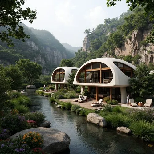 house in the mountains,house in mountains,earthship,futuristic architecture,beautiful home,asian architecture,hushan,shaoming,cubic house,luxury hotel,rivendell,dreamhouse,holiday home,guizhou,roof domes,cave on the water,futuristic landscape,pool house,luxury property,ecotopia