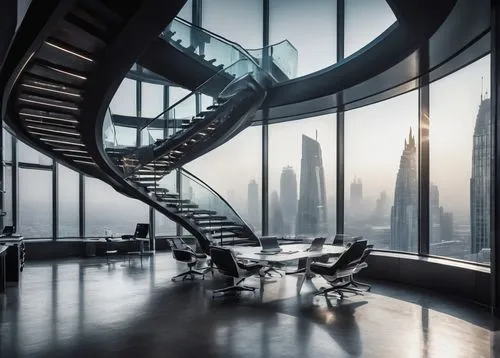 penthouses,modern office,futuristic architecture,the observation deck,sky apartment,oscorp,observation deck,steel stairs,offices,lofts,spiral staircase,loft,megacorporation,incorporated,skywalks,boardroom,vertigo,skyscraper,staircase,lair,Conceptual Art,Sci-Fi,Sci-Fi 13