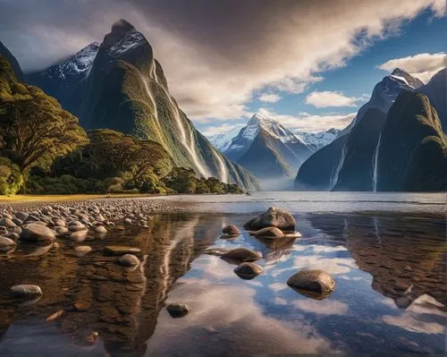 Milford Sound Fjord, New Zealand
,milford sound,new zealand,south island,nz,newzealand nzd,landscape mountains alps,mountainous landforms,mountainous landscape,landscapes beautiful,landscape photograp