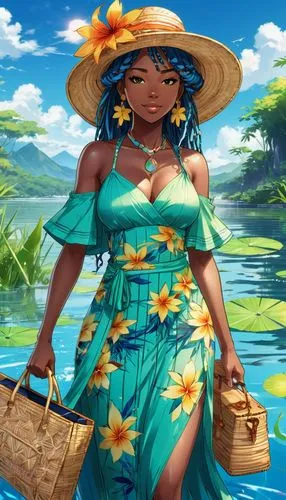 oshun,polynesian girl,moana,baoshun,hula,polynesian,Illustration,Japanese style,Japanese Style 03