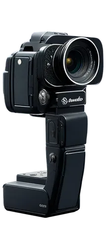 Camera, photography equipment, black body, silver lens, leather strap, intricate details, flash on top, LCD screen, mode dial, shutter button, ergonomic grip, metallic texture, reflective surface, sli