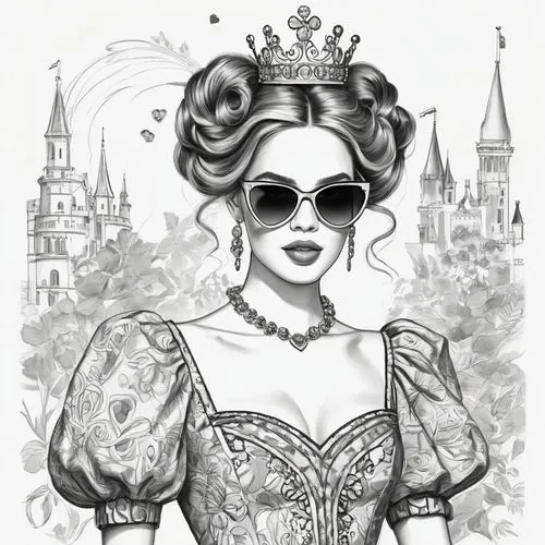 victorian lady,disneyfied,victoriana,noblewoman,vintage drawing,coloring page,Illustration,Black and White,Black and White 30