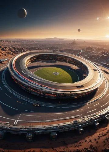 race track,futuristic landscape,yas marina circuit,racetrack,oval track,mclaren automotive,oval forum,orbit,solar system,raceway,the solar system,orbiting,space art,alien planet,futuristic architecture,cosmos field,desert racing,formula racing,saturnrings,california raceway,Photography,General,Sci-Fi