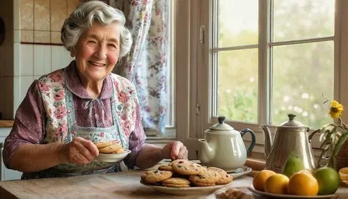 woman holding pie,woman eating apple,nanas,elderly lady,care for the elderly,elderly person,older person,soda bread,pensioner,mince pies,elderly people,fruit mince pies,eieerkuchen,scones,mincemeat,girl in the kitchen,madeleine,cream tea,pensioners,respect the elderly,Illustration,Retro,Retro 19