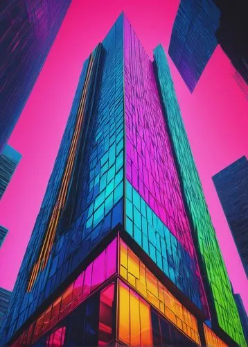 colorful city,tetris,colorful facade,abstract corporate,colorful light,highrises,cybercity,colored lights,cubes,ctbuh,pink squares,flavin,skyscraping,neon light,neon human resources,glass building,high rises,technicolour,neon lights,hypermodern,Illustration,Japanese style,Japanese Style 09