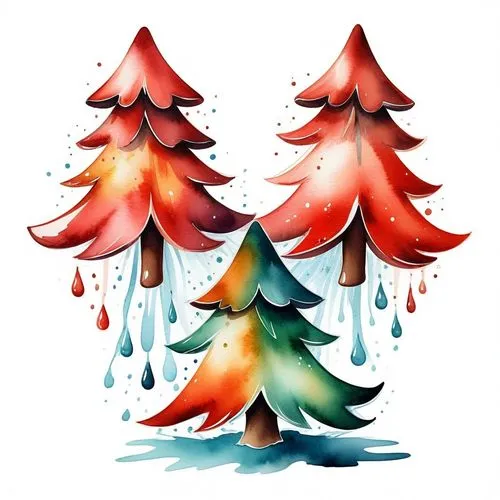 three trees with drops of water on the top,watercolor christmas background,watercolor christmas pattern,watercolor pine tree,fir tree decorations,fir trees,christmas tree pattern