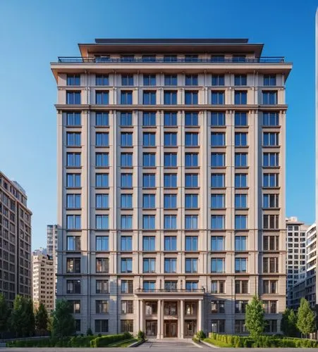 двадцати этажное жилое здание в классическом стиле,a large building that is very large with windows,rotana,kempinski,stalin skyscraper,benaroya,mgimo,central embassy,Photography,General,Realistic