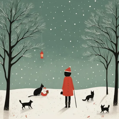 snow scene,modern christmas card,christmas snowy background,dog illustration,red coat,christmas scene,winter animals,christmas bell,carol singers,christmas messenger,christmas landscape,christmas bells,christmas cards,snowfall,christmas wallpaper,snowmen,christmas snow,boy and dog,santa claus with reindeer,christmas animals,Illustration,Abstract Fantasy,Abstract Fantasy 05