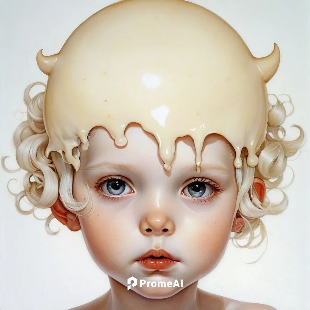 1boy, cream on the head,kewpie,kewpie dolls,kewpie doll,craniosynostosis,ron mueck,rankin,lissencephaly,doll head,holoprosencephaly,helnwein,porcelain dolls,doll's head,albinism,macrocephaly,cattelan,