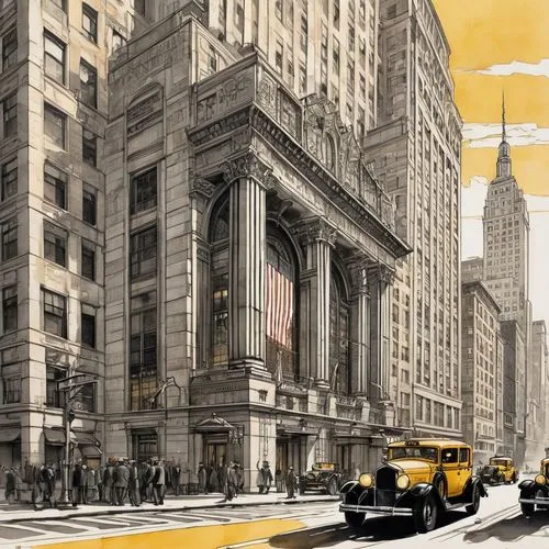 nyse,wall street,steagall,gct,cboe,wallstreet,5th avenue,stock exchange,capitalcorp,cbot,bloomingdales,grand central terminal,woolworth,grand central station,gundlach,dow jones,macys,nyclu,grandcentral,burchfield,Illustration,Black and White,Black and White 34