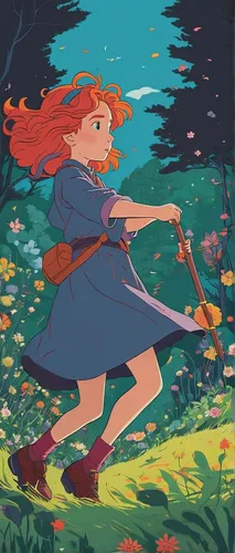 merida,girl picking flowers,wander,forest clover,girl in the garden,heidi country,clover meadow,studio ghibli,fantasia,rosa 'the fairy,picking flowers,fae,pumuckl,pippi longstocking,rosa ' the fairy,wonderland,magical adventure,fairy forest,throwing leaves,fairy tale character,Illustration,Vector,Vector 06