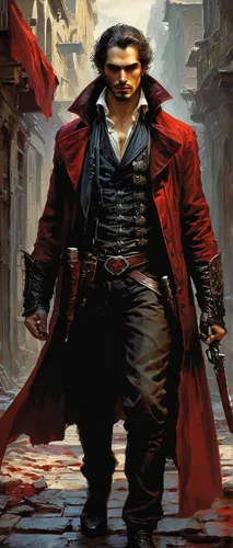 dodge warlock,renegade,dracula,the wanderer,red coat,assassin,solo,pirate,merchant,star-lord peter jason quill,cg artwork,vampire,haighlander,count,frankenstein,vampires,lando,mercenary,highlander,sci fiction illustration,Conceptual Art,Oil color,Oil Color 06