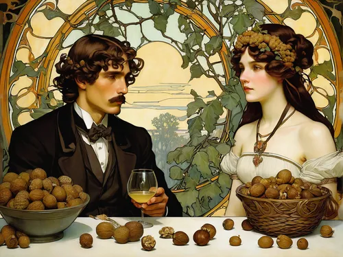 young couple,adam and eve,ball fortune tellers,walnut trees,sapodilla family,apple pair,basket of apples,chestnut fruits,pear cognition,chestnuts,bougereau,the ball,courtship,medlar,sweet chestnuts,kiwifruit,bowl of chestnuts,brazil nuts,romantic portrait,black walnuts,Illustration,Retro,Retro 03