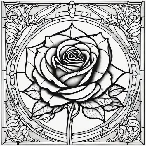 rose flower illustration,roses pattern,rose flower drawing,rose png,bicolored rose,coloring page,Illustration,Black and White,Black and White 08