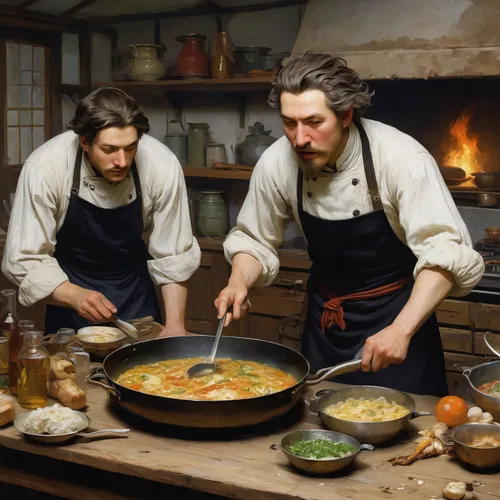 cookery,dutch oven,southern cooking,cooks,chefs,coddle,bouguereau,men chef,cooking book cover,soup kitchen,dwarf cookin,irish stew,food and cooking,bougereau,cooking vegetables,victorian kitchen,food preparation,cuisine classique,viennese cuisine,cholent,Art,Classical Oil Painting,Classical Oil Painting 12