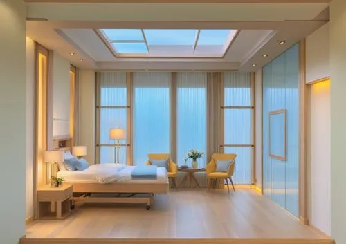 japanese-style room,sky apartment,modern room,hallway space,skylights,penthouses,Photography,General,Realistic