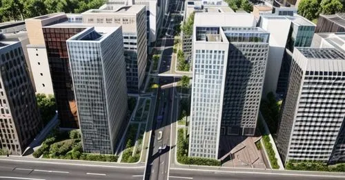 give me A render of a residential area that includes a street, cars, and people.,potsdamer platz,frankfurter würstchen,stalin skyscraper,kurfürstendamm,zhengzhou,frankfurt,königsstrasse,kontorhausvier