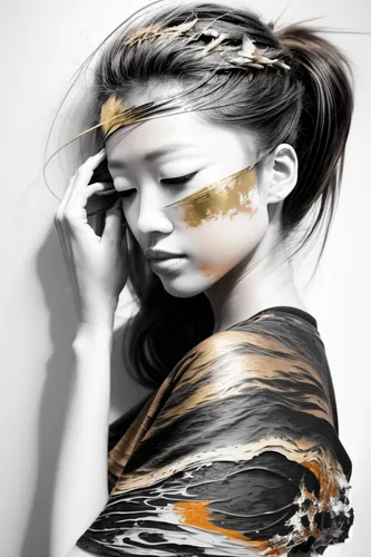 gold foil art,fashion illustration,ancient egyptian girl,gold paint stroke,boho art,painted lady,gold leaf,gold foil mermaid,fashion vector,gold paint strokes,world digital painting,digital art,image manipulation,mystical portrait of a girl,gold foil crown,gold filigree,photomanipulation,digital artwork,photo manipulation,golden mask