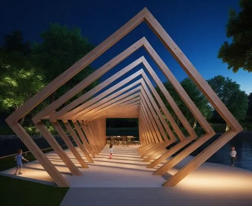 wood structure,frame house,pergola,cubic house,folding roof,trusses,Photography,General,Realistic