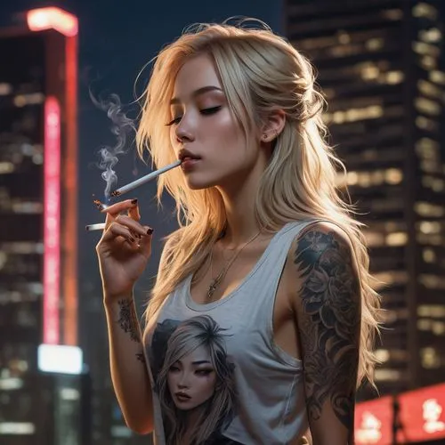 smoking girl,girl smoke cigarette,smoking,cigarette,burning cigarette,zhawn,Conceptual Art,Fantasy,Fantasy 17