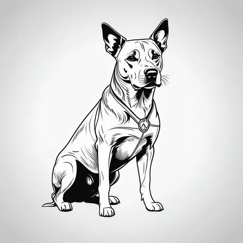 a dog has super power,a dog sitting down, in a line art style,bull terrier,american staffordshire terrier,staffordshire bull terrier,dog illustration,basenji,white staffordshire bull terrier,Illustrat