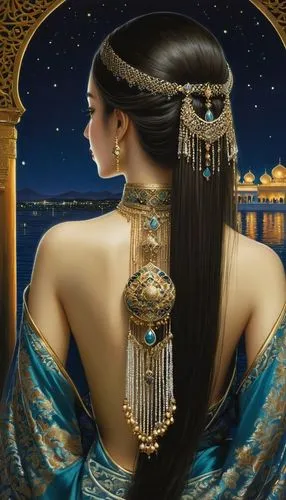 celtic harp,cleopatra,ancient egyptian girl,diadem,mervat,adornment,Illustration,Realistic Fantasy,Realistic Fantasy 08