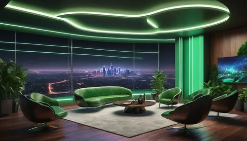 Modern minimalist concept board, futuristic architecture design, sleek lines, geometric shapes, metallic materials, LED lights, neon accents, holographic displays, interactive screens, luxurious leath