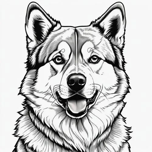 dog line art,dog illustration,malamute,collie,dog drawing,welsh cardigan corgi,Illustration,Black and White,Black and White 18