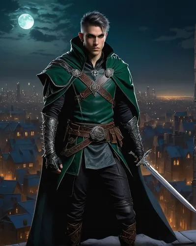 vax figure,cullen skink,fantasy picture,heroic fantasy,htt pléthore,swordsman,male elf,yuvarlak,digital compositing,massively multiplayer online role-playing game,hamelin,male character,assekrem,daemon,celebration cape,robin hood,castleguard,vaisseau fantome,assassin,melchior,Illustration,American Style,American Style 07