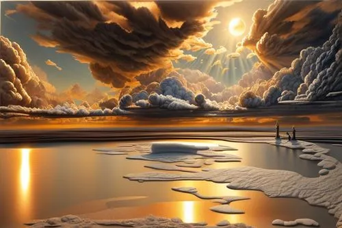 seascape,sea landscape,fantasy landscape,beach landscape,ice landscape,world digital painting,coastal landscape,virtual landscape,sun reflection,salt pan,waterscape,futuristic landscape,cloud formation,reflection in water,lunar landscape,fantasy picture,underwater landscape,reflection of the surface of the water,volcanic landscape,cloudscape