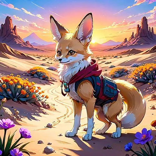 desert fox,sand fox,flowerful desert,desert background,corgis,corgi,welsh corgi,starfox,desert run,springtime background,fennec fox,desert flower,pembroke welsh corgi,dog illustration,dusk background,fennec,adventurer,the pembroke welsh corgi,traveler,garden-fox tail,Anime,Anime,General