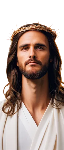 Jesus Christ, HD wallpaper, bearded, long hair, white robe, golden crown of thorns, serene facial expression, gentle eyes, holy aura, intricate details, high definition, cinematic lighting, shallow de