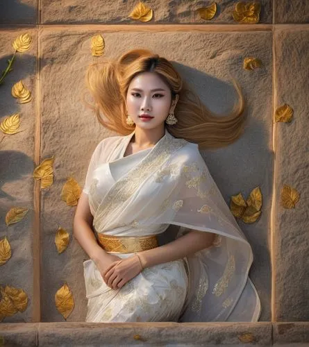 ย้อยสมัยอยุธยา,ผมสีบลอนด์ทอง,ao dai,inner mongolian beauty,vietnamese woman,yellow rose background,asian costume,physalis,portrait background,autumn photo session,golden leaf,golden autumn,portrait ph