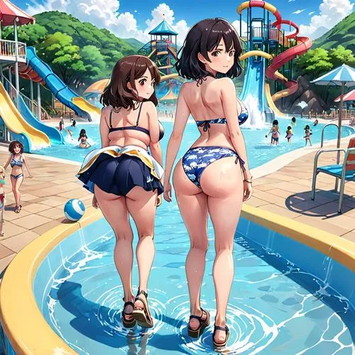 swimsuits,kawaii people swimming,summer background,idolmaster,summer icons,beach goers,imas,waterpark,water park,euphonious,beachgoers,booties,beach background,two piece swimwear,beach scenery,fubuki,kumin,kumiko,gessen,summer items,Anime,Anime,Traditional