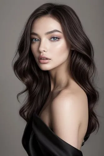 the beauty model with long hair wearing a black dress,smooth hair,eurasian,voluminous,shanina,ghd,kisseleva,Common,Common,Natural