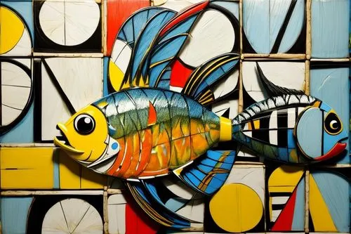 fish collage,britto,glass painting