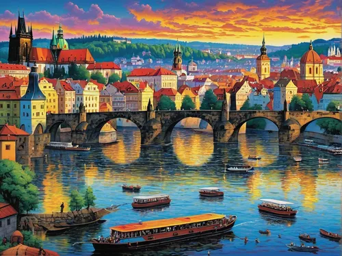 prague,charles bridge,transilvania,bamberg,český krumlov,bridge new europe,czechia,colorful city,transylvania,nuremberg,europe,tübingen,eastern europe,germany,dresden,hohenzollern bridge,heidelberg,medieval town,prague castle,northern europe,Illustration,Japanese style,Japanese Style 11