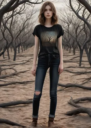 isolated t-shirt,wasteland,orchardist,girl in t-shirt,scorched earth,ploughed,desertification,arid land,wastelands,potato field,orchards,girl with tree,apple orchard,aislinn,straw field,desert background,tree grove,farm girl,girl on the dune,seedbeds,Illustration,Retro,Retro 08