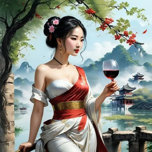 oriental princess,geisha girl,oriental painting,oriental girl,diaochan,hanfu,geisha,cheongsam,shizong,oriental,sichuanese,daiyu,guqin,jinling,xiaofei,baijiu,shannxi,liqin,wenzhao,japanese art,Conceptual Art,Fantasy,Fantasy 23